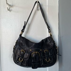 Coach Legacy black leather vintage shoulder bag with bronze buckle. Y2k